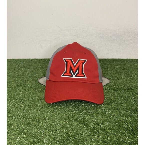Miami Redhawks hat cap strap back red gray adidas lightweight football mens - Picture 1 of 9